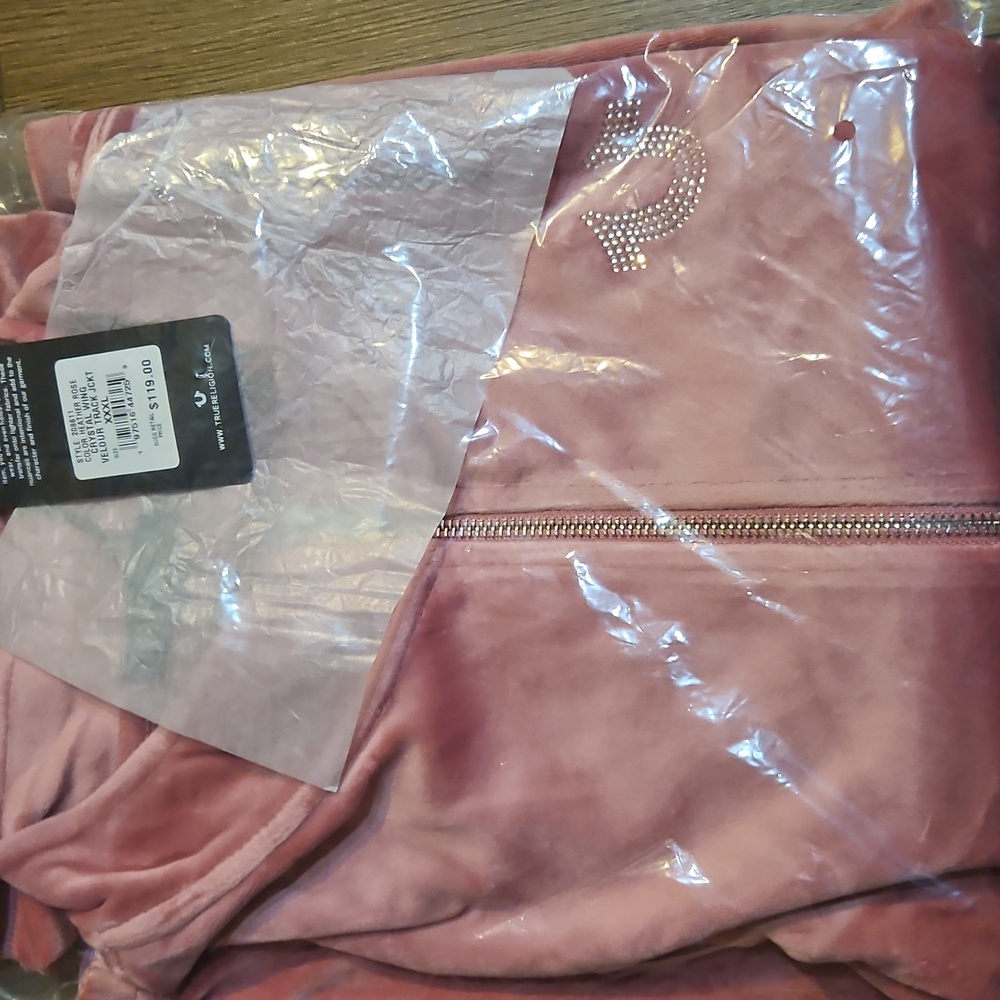 TRUE RELIGION CRYSTAL HORSESHOE VELOUR TRACK JACKET COLOR BABY PINK SZ  XXXL - Picture 10 of 11